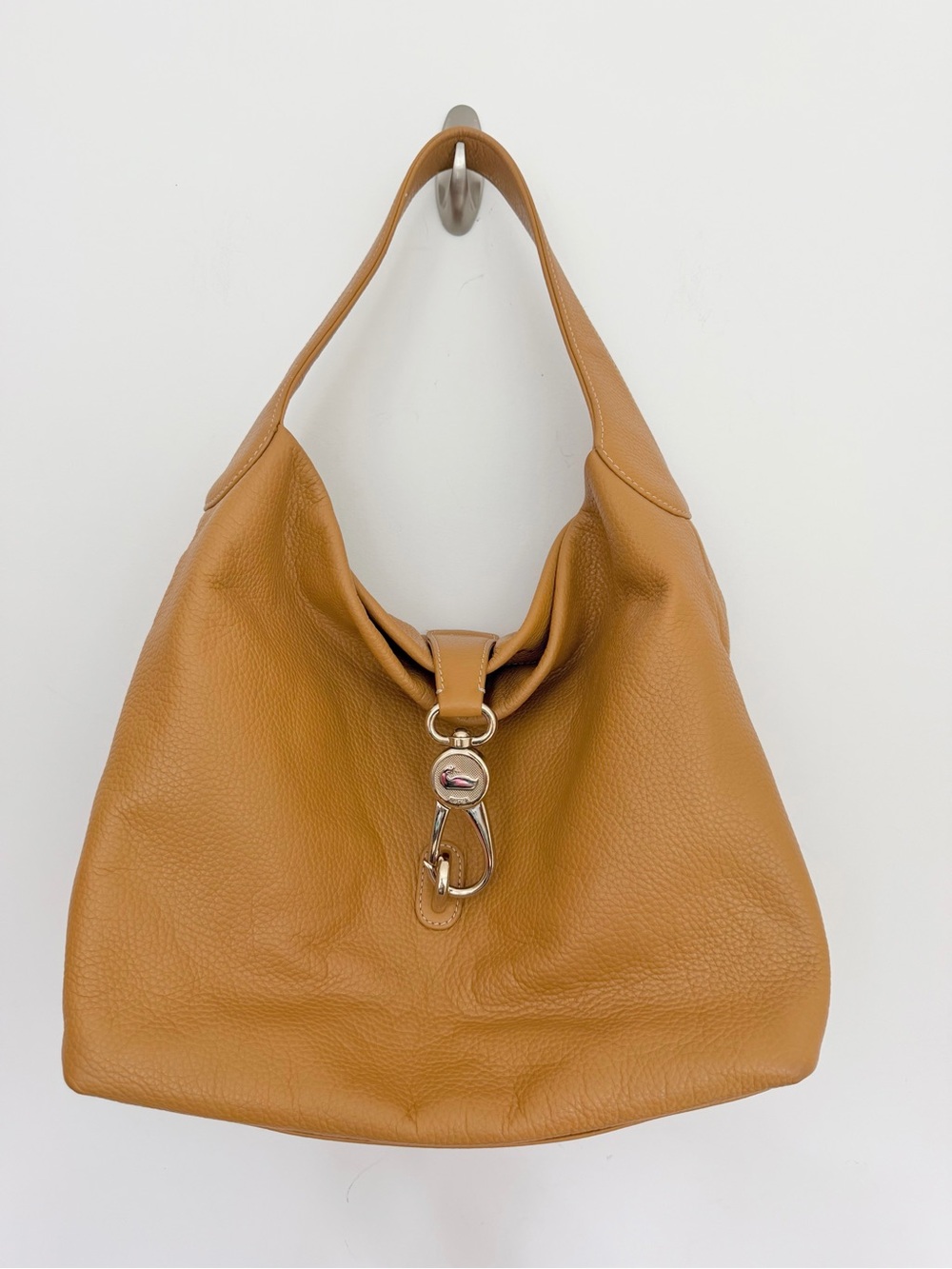 Dooney And Bourke Sorrento Logo Lock Sac Leather Hobo Shoulder Bag in Camel